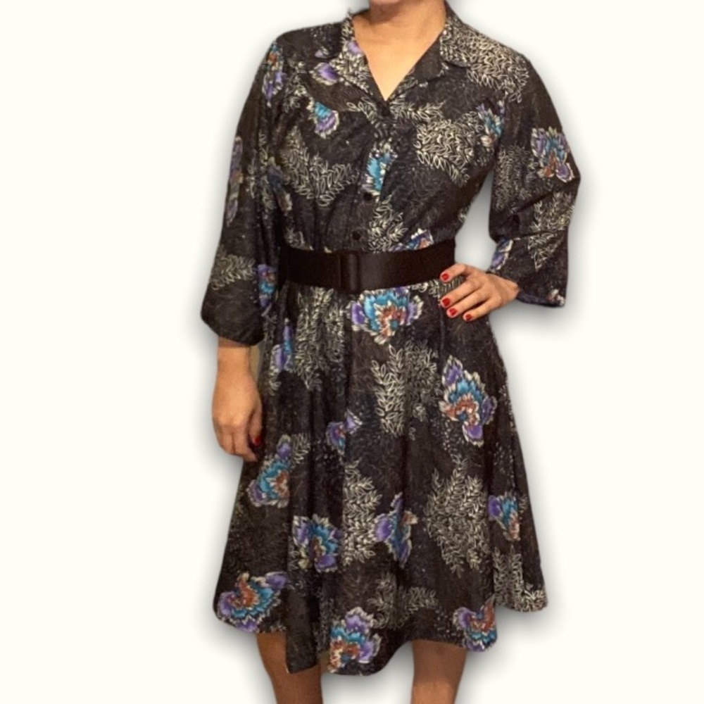 VTG 60's Floral Poly Sheer Midi Dress